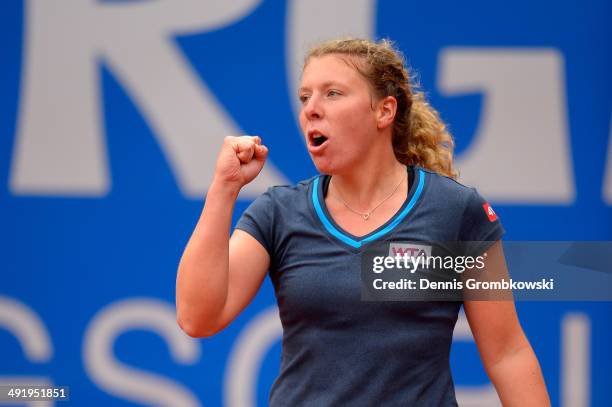 Anna-Lena Friedsam of Germany celebrates after in her match against Lisa-Maria Moser of Austria during Day 2 of the Nuernberger Versicherungscup on...