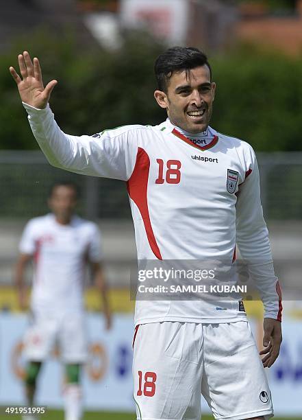 Iran's midfielder Bakhtiar Rahmani reacts during the friendly football match Iran vs Belarus in preparation for the FIFA World Cup 2014 on May 18,...