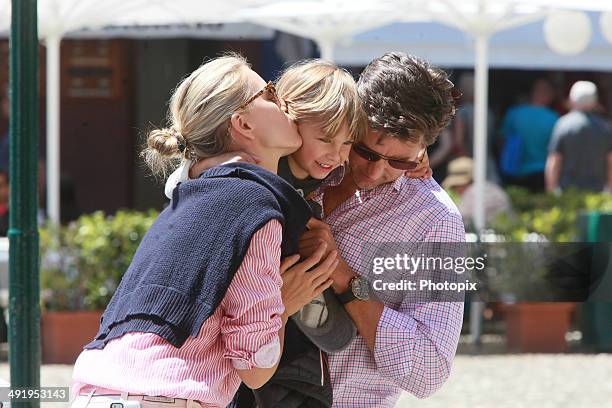 Karolina Kurkova, Tobin Drury and Archie Drury are seen on May 18, 2014 in Portofino, Italy.