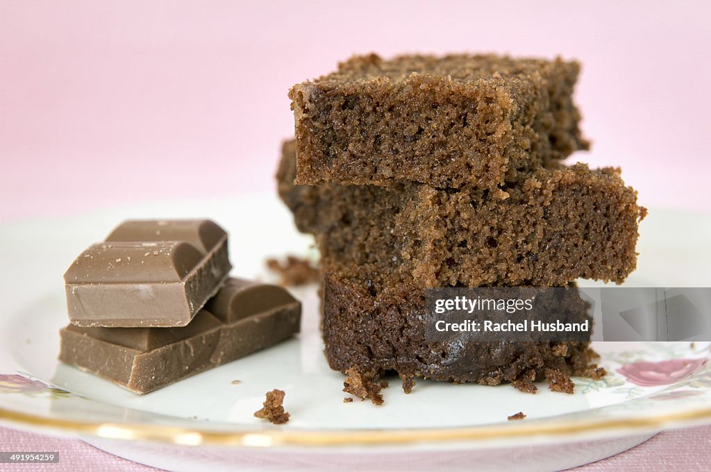 Home made chocolate cakes slices with chocolate