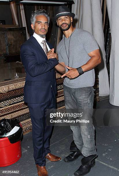 Sol Aponte and Aaron D. Spears attend The "Sacred Heart" Exhibit at Voila! Gallery on October 8, 2015 in Los Angeles, California.