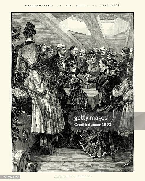 commemoration onboard hms victory - battle of trafalgar - hms victory stock illustrations