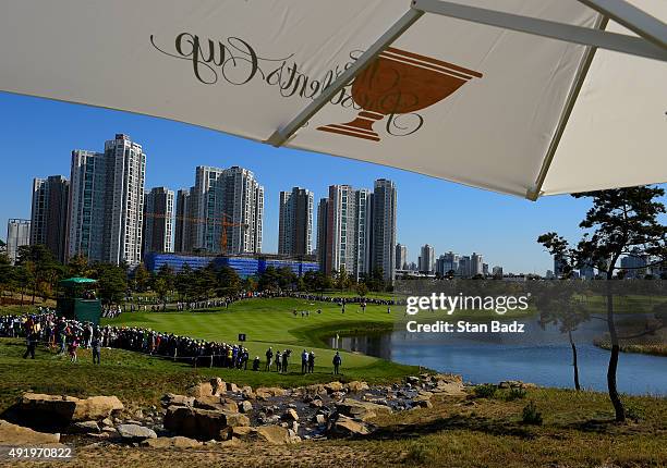 Course scenic view of the fourth hole during the second round of The Presidents Cup at Jack Nicklaus Golf Club Korea on October 9, 2015 in Songdo...