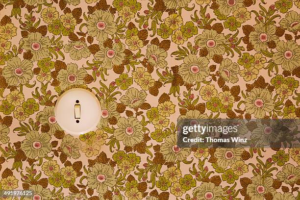 old wallpaper and light switch - papel de parede imagens e fotografias de stock