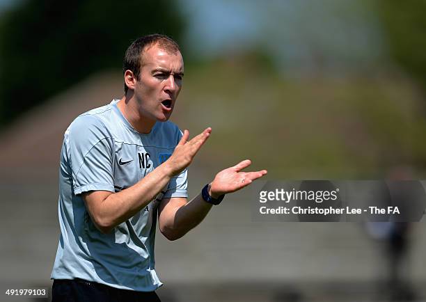 Manager Nick Cushing of Manchester City during the FA Womens Super League match between Arsenal Ladies and Manchester City Ladies at Meadow Park...