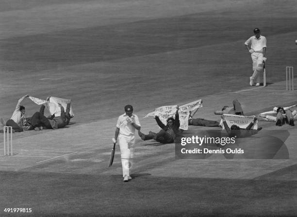 Tamil demonstrators invade the pitch during a Cricket World Cup, Group B, match between Australia and Sri Lanka at the Oval, London, 11th June 1975....