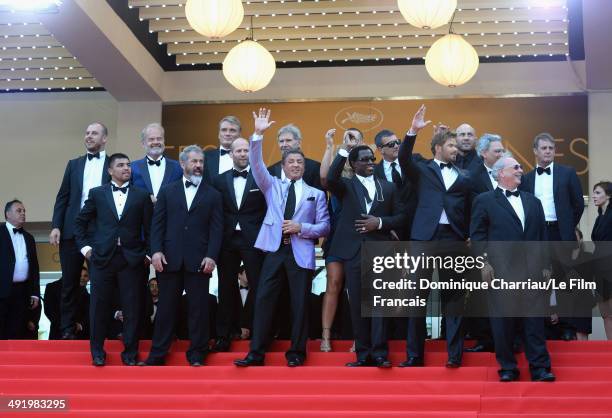 Actors Glen Powell, Kelsey Grammer, Dolph Lundgren, Harrison Ford, director Patrick Hughes, actors Antonio Banderas, Randy Couture Victor Ortiz, Mel...