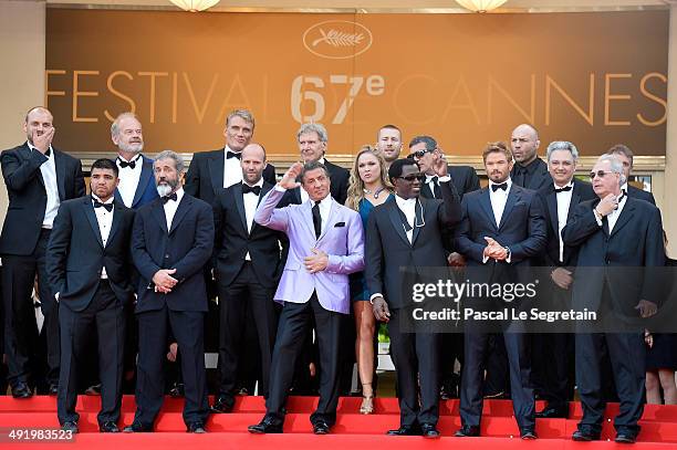 Actors Glen Powell, Kelsey Grammer, Dolph Lundgren, Harrison Ford, director Patrick Hughes, actors Antonio Banderas, Randy Couture Victor Ortiz, Mel...