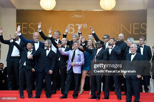 Actors Glen Powell, Kelsey Grammer, Dolph Lundgren, Harrison Ford, director Patrick Hughes, actors Antonio Banderas, Randy Couture Victor Ortiz, Mel...