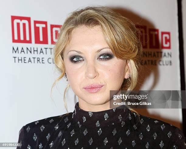 Nina Arianda poses at The Opening Night for the MTC production of Sam Shepard's "Fool For Love" on Broadway at Urbo NYC on October 8, 2015 in New...