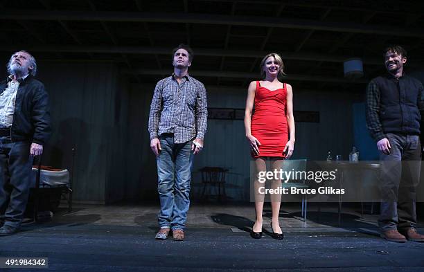 Gordon Joseph Weiss, Sam Rockwell, Nina Arianda and Tom Pelphrey take their curtain call at The Opening Night of the MTC production of Sam Shepard's...