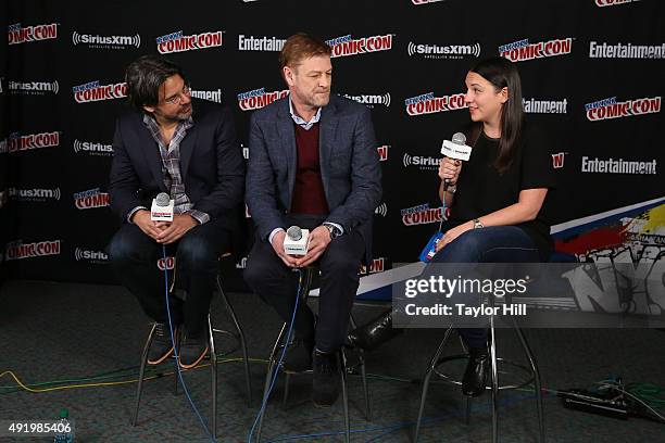 Ken Tiller, Sean Bean, and Robyn Ross speak at SiriusXM Studios during New York Comic-Com at The Jacob K. Javits Convention Center on October 8, 2015...