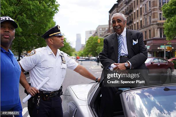 Democratic congressman Charlie Rangel leads a march of soldiers, veterans and various other military aligned groups in the 369th Infantry Regiment...
