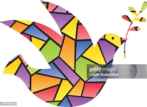 stockillustraties, clipart, cartoons en iconen met stained glass peace dove - peace dove