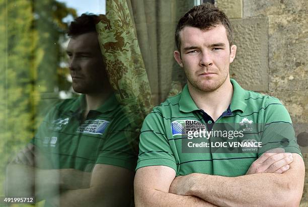 Ireland's back row Peter O'Mahony poses in Newport, south Wales, October 9 during 2015 Rugby Union World Cup. AFP PHOTO / LOIC VENANCE RESTRICTED TO...