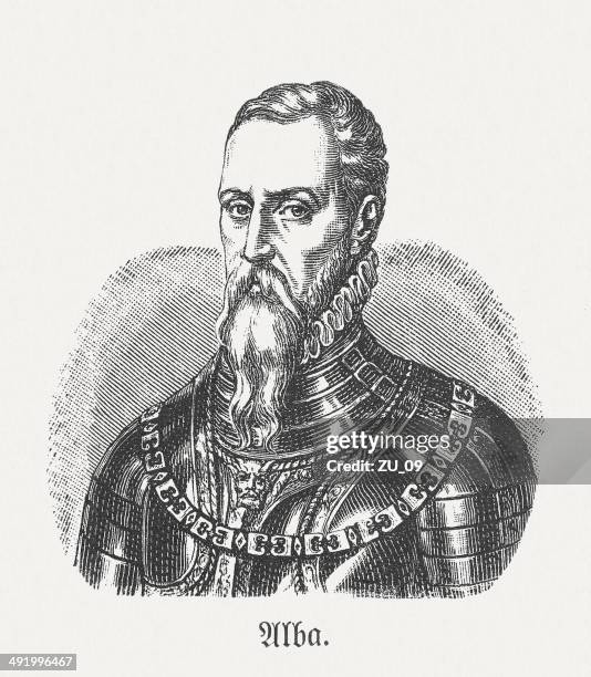 stockillustraties, clipart, cartoons en iconen met fernando álvarez de toledo (1507-1582), wood engraving, published in 1881 - toledo