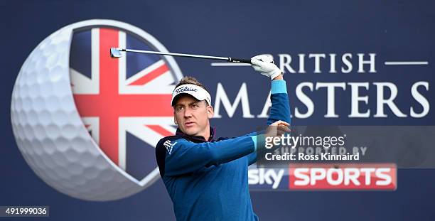 Ian Poulter of Engalnd on the 17th tee during the second round of the British Masters at Woburn Golf Club on October 9, 2015 in Woburn, England.