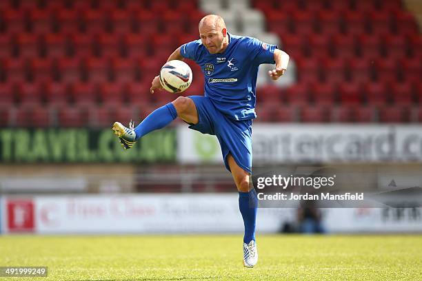 Bjarne Goldbaek of 'Blues Best' in action during the Football30 Elite Legends Tournament at Brisbane Road on May 18, 2014 in London, England.