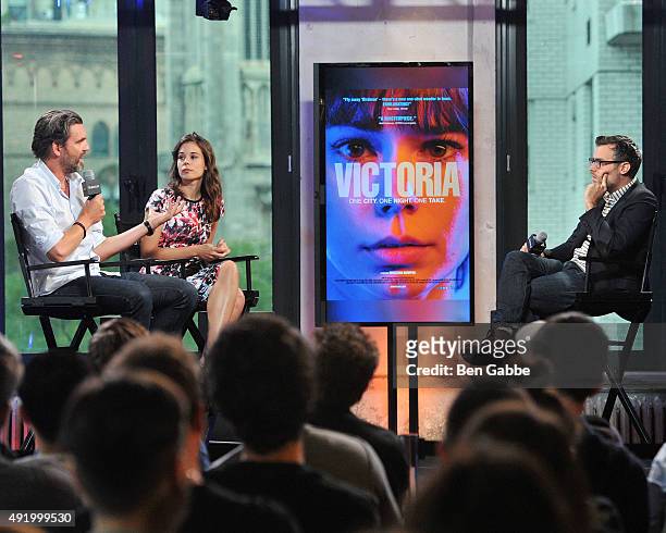 Filmmaker Sebastian Schipper, actress Laia Costa and moderator Ricky Camilleri attend AOL Build presents "Victoria" at AOL Studios In New York on...