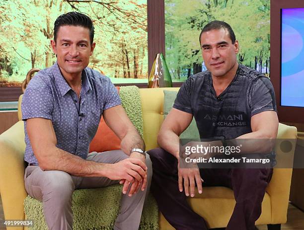 Fernando Colunga and Eduardo Yanez visit the set of "Despierta America" to promote his film "Ladrones" at Univision Studios on October 9, 2015 in...