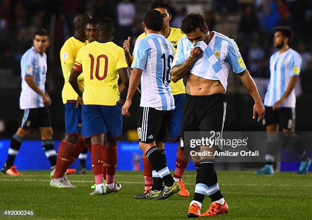 Ezequiel Lavezzi of Argentina looks dejected after a match between Argentina and Ecuador as part of FIFA 2018 World Cup Qualifier at Monumental...