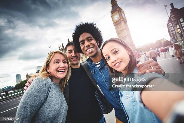 friends have fun in london - big ben selfie stock pictures, royalty-free photos & images