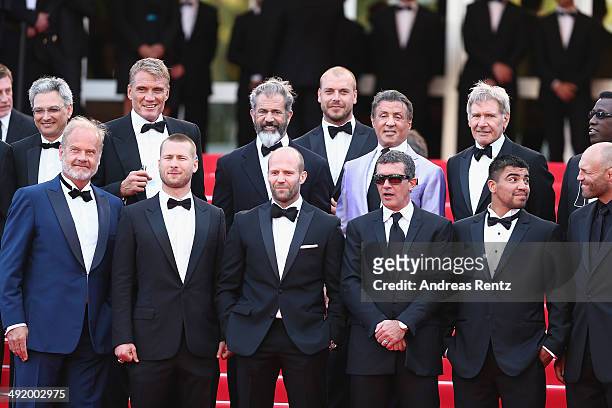 Dolph Lundgren, Mel Gibson, director Patrick Hughes, Sylvester Stallone, Harrison Ford, Kelsey Grammer, Glen Powell, Jason Statham, Antonio Banderas,...
