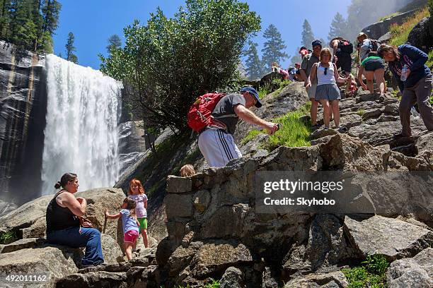 crowded hike in yosemite national park - vernal falls stock pictures, royalty-free photos & images