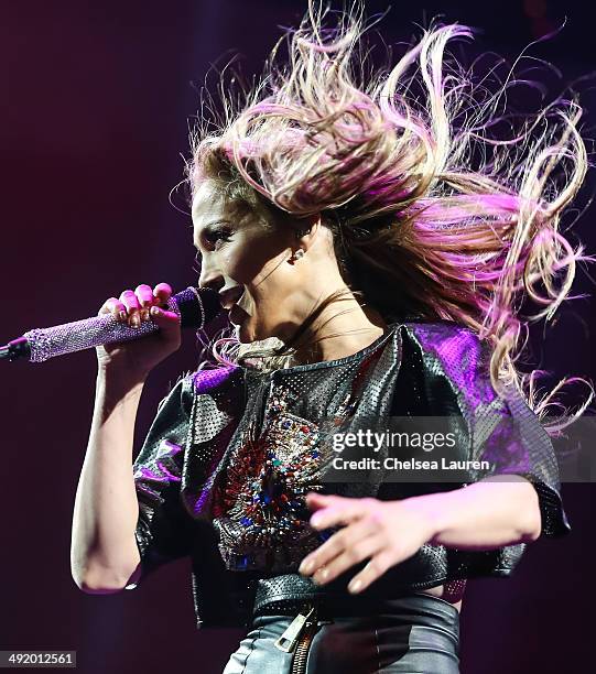 Singer Jennifer Lopez performs at Powerhouse at Honda Center on May 17, 2014 in Anaheim, California.