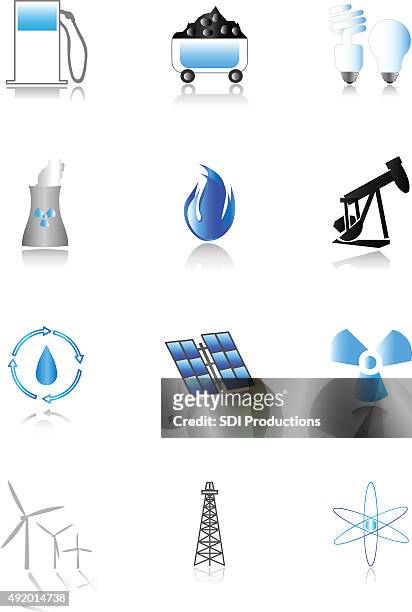 エネルギーアイコン-ブルーテーマ - 石炭発電所点のイラスト素材／クリップアート素材／マンガ素材／アイコン素材