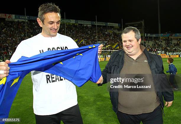 Parma FC president Tommaso Ghirardi and Nicola Pavarini celebrate the qualification at UEFA Europa League 2014/15 at the end of the Serie A match...