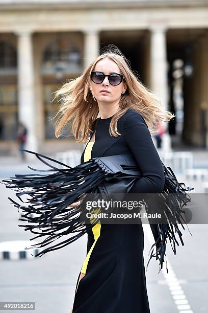 Olga Sorokina is seen during Paris Fashion Week Womenswear Spring/Summer 2016 on October 7, 2015 in Paris, France.