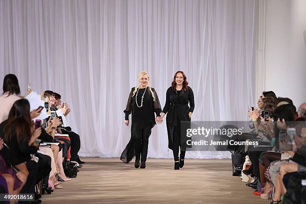 Designers Ines Di Santo and Veronica Di Santo walk the runway during the Ines Di Santo Fall/Winter 2016 Couture Bridal Collection runway show at The...