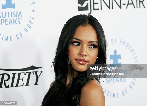 Karrueche Tran attends the Autism Speaks to Los Angeles Celebrity Chef Gala at Barker Hangar on October 8, 2015 in Santa Monica, California.