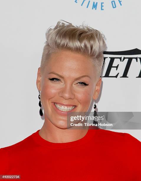 Pink attends the Autism Speaks to Los Angeles Celebrity Chef Gala at Barker Hangar on October 8, 2015 in Santa Monica, California.