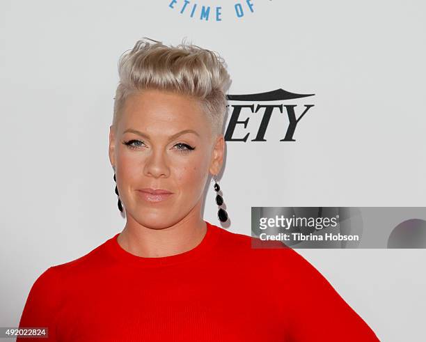 Pink attends the Autism Speaks to Los Angeles Celebrity Chef Gala at Barker Hangar on October 8, 2015 in Santa Monica, California.