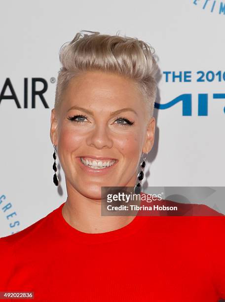 Pink attends the Autism Speaks to Los Angeles Celebrity Chef Gala at Barker Hangar on October 8, 2015 in Santa Monica, California.