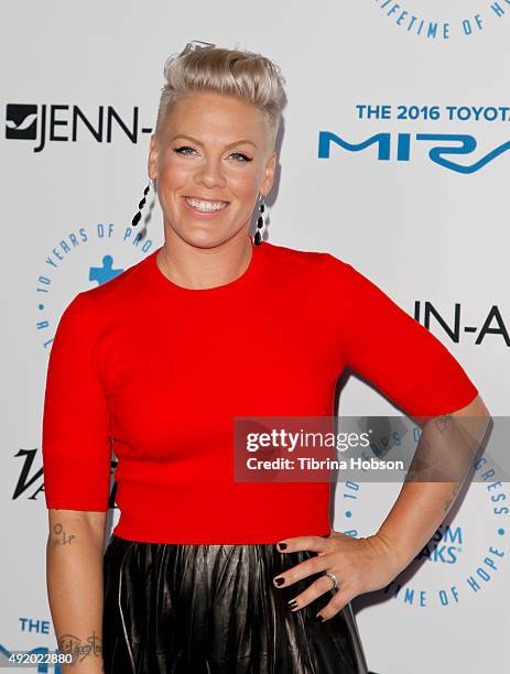 Pink attends the Autism Speaks to Los Angeles Celebrity Chef Gala at Barker Hangar on October 8, 2015 in Santa Monica, California.