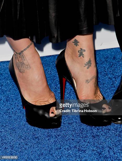 Pink, fashion detail, attends the Autism Speaks to Los Angeles Celebrity Chef Gala at Barker Hangar on October 8, 2015 in Santa Monica, California.
