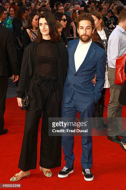 Natasha O'Keeffe and Dylan Edwards attend the UK Premiere or "High-Rise" during the BFI London Film Festival at Odeon Leicester Square on October 9,...