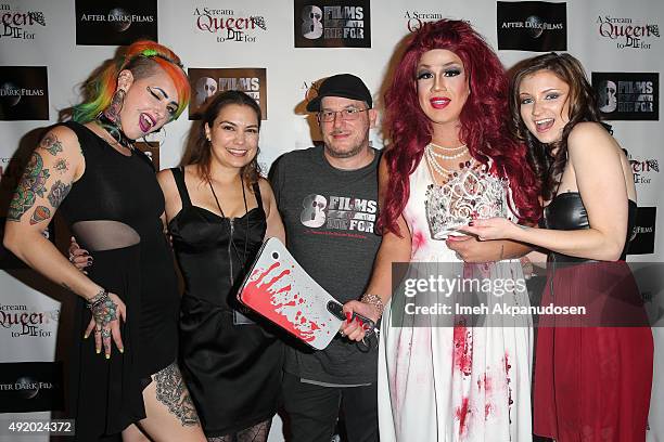 Producer Courtney Solomon and Raven Rockette join Scream Queen contestants Lindsey Jennings, Marta BeatChu, and Haley Jay Madison attend...