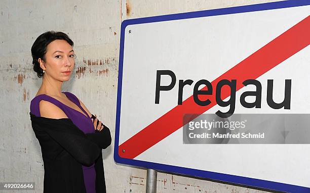 Ursula Strauss poses for the film 'Pregau' at Sargfabrik on October 9, 2015 in Vienna, Austria.