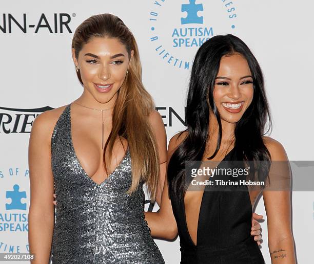 Chantel Jeffries and Karrueche Tran attend the Autism Speaks to Los Angeles Celebrity Chef Gala at Barker Hangar on October 8, 2015 in Santa Monica,...