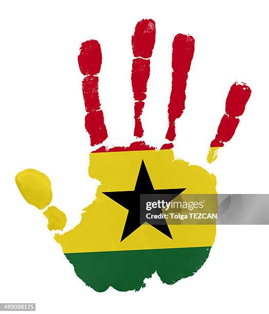 handprints mit ghana flagge - ghana flag stock-grafiken, -clipart, -cartoons und -symbole