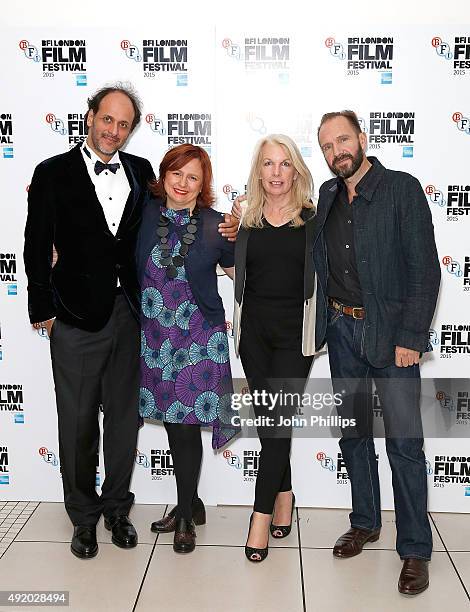 Director Luca Guadagnino, the festival director Clare Stewart, BFI chief executive Amanda Nevill and actor Ralph Fiennes attend the screening of A...