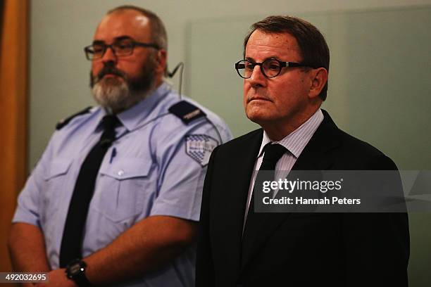 John Banks stands in the dock at Auckland High court on May 19, 2014 in Auckland, New Zealand. Mr Banks has been charged with filling a false...