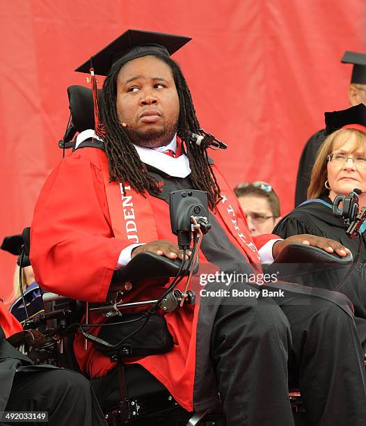 Rutgers football player, Eric LeGrand attends the 248th Commencement Ceremony at Rutgers University on May 18, 2014 in New Brunswick, New Jersey.