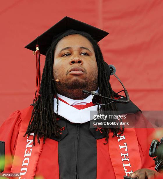 Rutgers football player, Eric LeGrand attends the 248th Commencement Ceremony at Rutgers University on May 18, 2014 in New Brunswick, New Jersey.