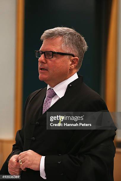John Banks' lawyer David Jones, QC addresses the court at Auckland High court on May 19, 2014 in Auckland, New Zealand. Mr Banks has been charged...