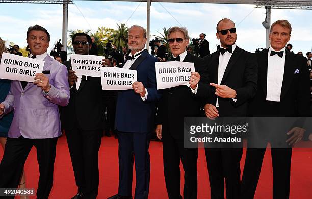 Actor Sylvester Stallone, US actor Wesley Snipes, US actor Kelsey Grammer, Australian director Patrick Hughes, Swedish actor Dolph Lundgren hold...